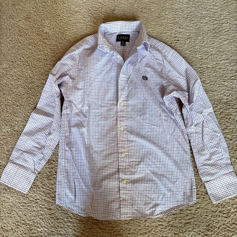 Ralph Lauren Boys Pink, Blue, and White Checkered Shirt Button Down